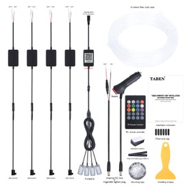TABEN Car Ambient Light Kit, 5 Metres Integrated Fibre Optic Multicoloured Footwell Lighting Music Sync Sound Active Memory Function Remote Control and Bluetooth App Control 12V-24V
