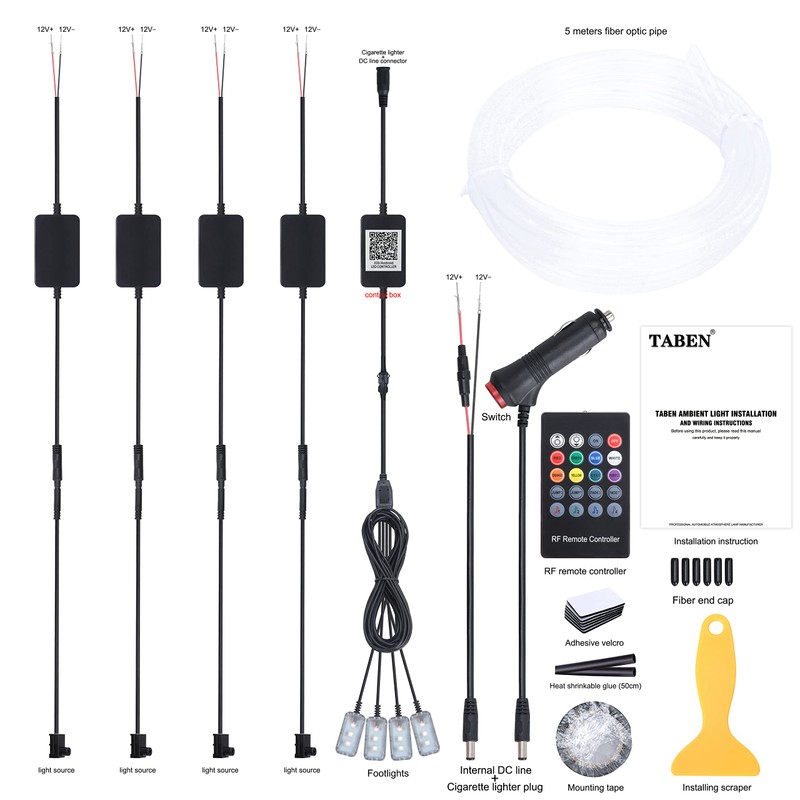 TABEN Car Ambient Light Kit, 5 Metres Integrated Fibre Optic