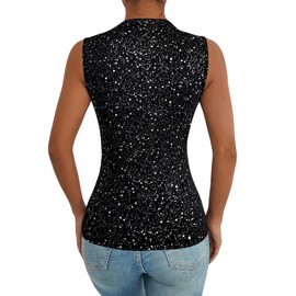 GORGLITTER Women's Tank Top with Mesh Top Sleeveless Party Tops Slim Tops for Festivals, Black with glitter