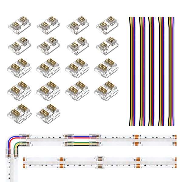 BTF-LIGHTING BTF-LIGHTING FCOB RGBCCT 6pin 12mm Connector kit 18pcs Transparent