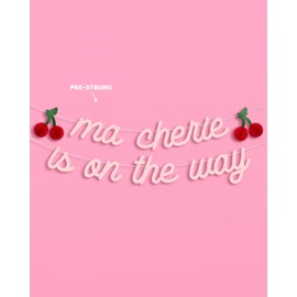 xo, Fetti Ma Cherie Is On The Way Banner - Pink Glitter, 4.5 Ft. | 3D Cherry Garland, Baby Shower Decoration, Darling Accordion Party Sign, Pregnancy Announcement Photoshoot Backdrop