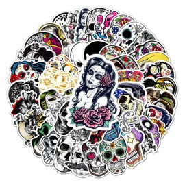 50Pcs Colorful Skull Sticker Funny Graffiti Skeleton Vinyl Waterproof Stickers Satanic Cool Punk Skull Stickers Horror Skeleton Anime Stickers for Laptop Book Phone Luggage Cup