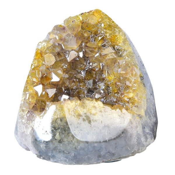 VIZYTOU Angel Aura Quartz Geode Druzy Yellow Titanium Coated Crystal