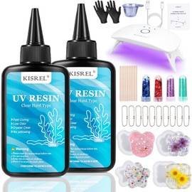 KISREL Kit de fabricación de joyas de resina UV, 200 g de resina transparente con luz y moldes, kit de fabricación de joyas de bricolaje, kit de inicio de resina para llavero y arete
