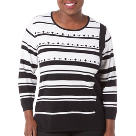 Alfred Dunner Women's Striped Assymetrical Hem Sweater, Multi, S