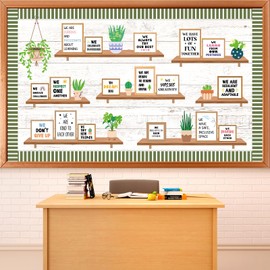 Motivational Bookshelf Bulletin Board Set Greenery Back to School Classroom Decoration Potted Plant Eucalyptus Paper Cutout Inspirational for Teacher Office Home Wall Office Door Decor Party Supplies