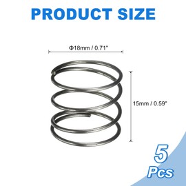 sourcing map 5Pcs Compression Spring, 18mm OD, 1mm Wire Size, 15mm Free Length, Spring Steel Construction Extended Mechanical Compression Springs for Shop and Home Repairs, Silver Tone