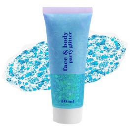 GL-Turelifes Light Blue Body Glitter Gel, Mardi Gras Face Glitter Make-up, Sparkling Chunky Hair Glitter, Concerts Festival Rave Accessories, Mermaid Glitter Face Paint (#10 Ice Blue)