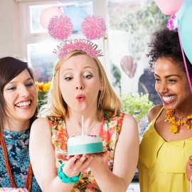 FAMULP Hair Loop Birthday Headband for Girls, Happy Birthday Princess Sash(pink)