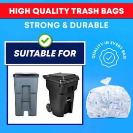Veska 95 Gallon Trash Bags Clear (Huge 25 Count w/Ties) 95-96 Gallon Extra Large Garbage Bags, Clear Recycling Trash Bags, 90 Gallon