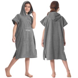 Hiturbo Bata de Cambio de Toalla para niños: Poncho de Surf de Secado rápido y Absorbente - Toalla de baño de Microfibra para Playa (Gris)
