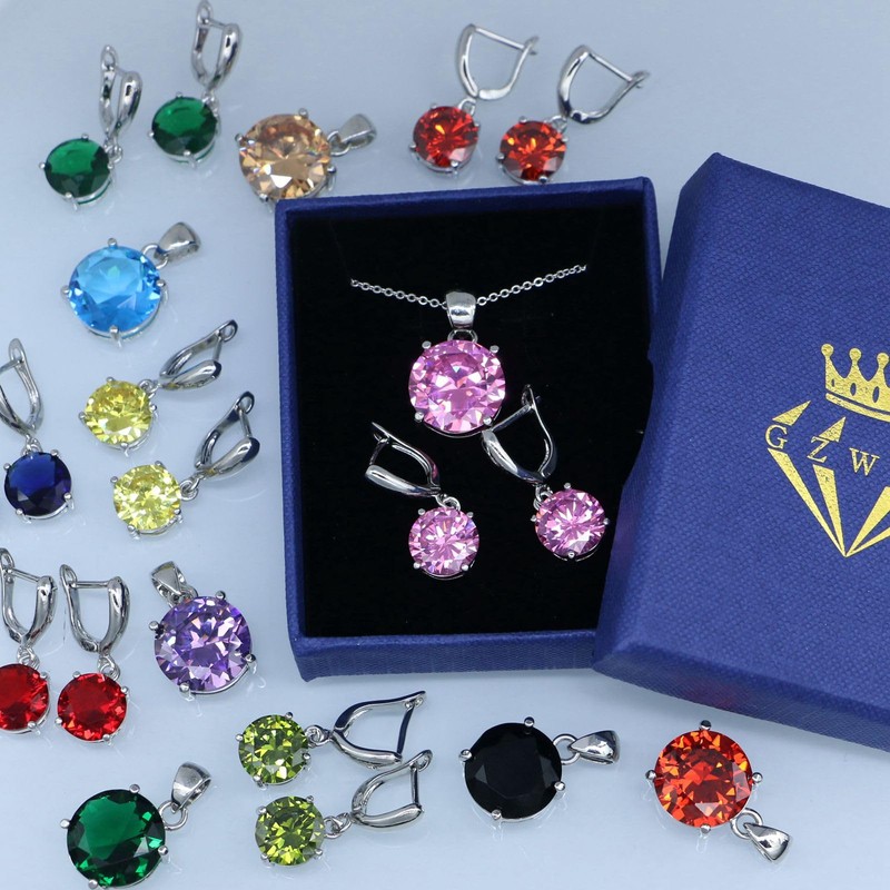 GZWHD - Juego de collar y aretes redondos de circonita