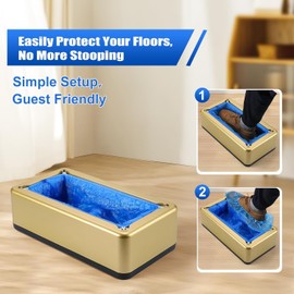Automatic Shoe Covers Dispenser, 200 Pcs Shoe Cover Indoors Disposable,Booties for Portable Machine Fits One Size,Shoe Cover Protect Floor for House Office Hospital Factory (Gold)
