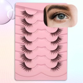 Gmagictobo False Eyelashes Natural Lashes Fluffy Half Lashes Cat Eye Short Wispy Clear Band Lashes Pack Fake Eyelashes 7 Pairs Multipack
