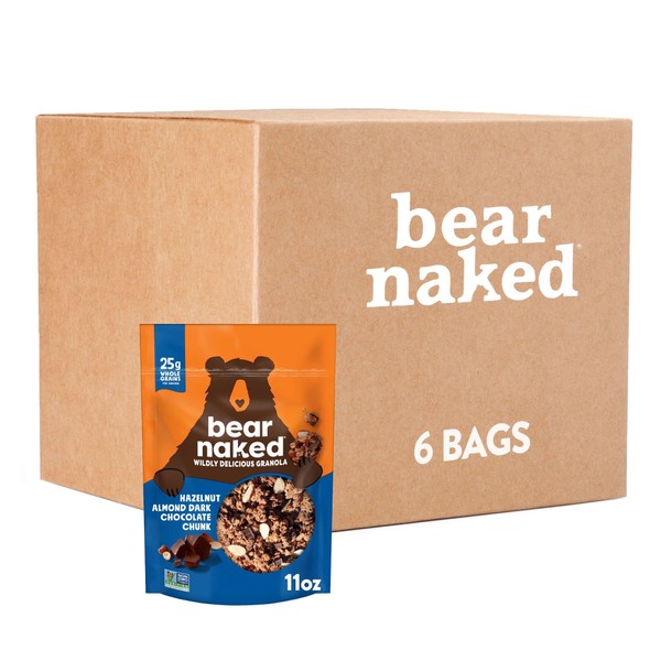 Bear Naked Granola Cereal, Whole Grain Granola, Breakfast Snacks, Hazelnut Almond Dark Chocolate Chunk (6 Bags)