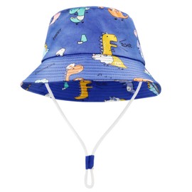 FenFang Sun Hat Baby Children Fishing Hat Child Boys Girls Sun Hat with Chin Strap Bucket Hat Beach Hat Cap Spring Summer, Dark Blue Dinosaur