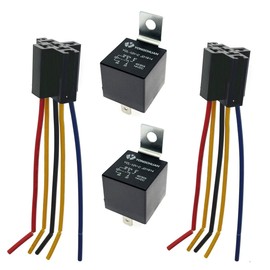 JZK 2 Pcs 5 Pin JD1914 12V 40A Car Relay with Harness Socket, 30/40A SPDT 5Pin car relay with Color-labeled Wires for Automotive Truck Van Motorcycle Boat