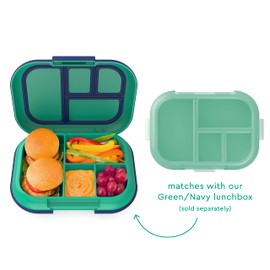 Bentgo Kids Chill Tray with Transparent Cover - Reusable, BPA-Free, 4-Compartment Meal Prep Container with Built-In Portion Control for Healthy On-the-Go Lunches (Green/Navy)