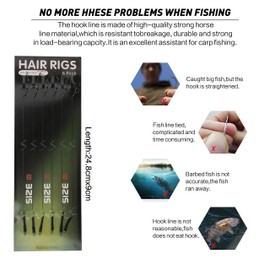 25pcs Carp Fishing Hair Rigs - Include Curved Barbed Carp Hook Anti-Tangle Swivel Braided Thread line, Card Boilie Bait Stops Dumbell Stoppers, Bait Needle Tool Carp Fishing Leader Rigging