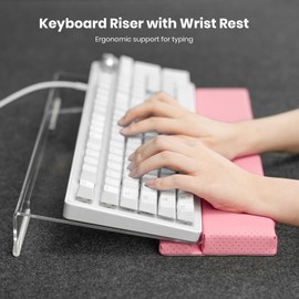 Yikola Computer Keyboard Stand Acrylic Tilted Keyboard Holder for Easy Ergonomic Typing&Working, 3-Level Height Adjustment Keyboard Riser with Wrist Rest for Keyboard,Keyboard Storage for Office-PINK