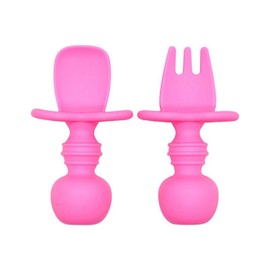Baby Learning to Eat Cutlery | Baby Teething Toy - Set of Baby Spoon and Baby Fork (Soft), BPA-Free, Melamine-Free, with Swallowing Protection & Ergonomic Handle, Dishwasher Safe (Pink)