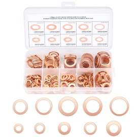 Copper Flat Washers Assortment Kit, 200 Pcs Metric Copper Sealing Washers Assortment Set, 9 Sizes, M5/M6/M8/M10/M12/M14