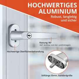 GETLITOOL Lockable Window Handles, Pack of 4 Aluminium Window Lock with Keys, Safety Window Handle in Pin Length 35 mm, Child Safety Window Lock for Window Door, Home Security, Grey