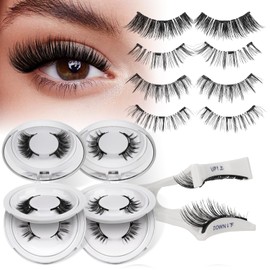 QUEWEL Magnetic Eyelashes, 3D Natural Look Magnetic Lashes with Applicator, Reusable Magnetic Eyelashes without Eyeliner, No Glue Remover Needed Magnetic Lash Kit Easy to Use (4pairs-DJ-CX-B)