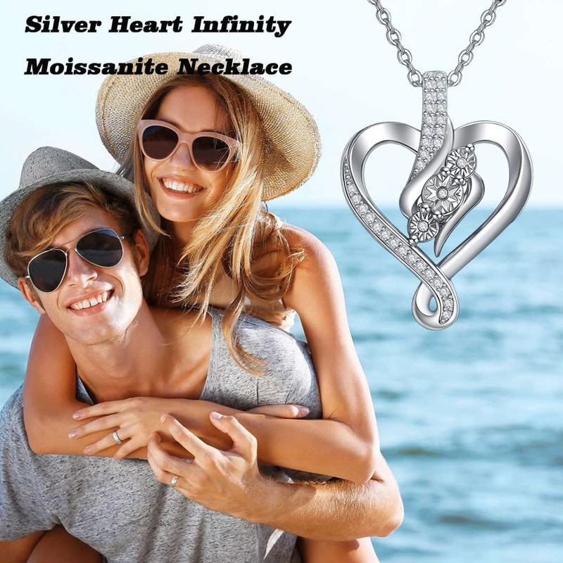 QMTIHU Moissanite Necklace for Women S925 Sterling Silver Infinity Moissanite