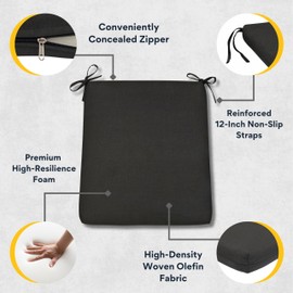 Shine Company Weather-Resistant Outdoor Rocking Chair Seat Cushion, 22"x20", Performance Fabric with Foam Core, Removable Cover with Ties, Black