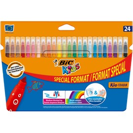 BIC Kids, Kid Couleur, waschbare Filzstifte für Kinder, ideal für Schulbedarf, robuste mittlere Spitze, leuchtende und intensive Farben, Box mit 24 Stück