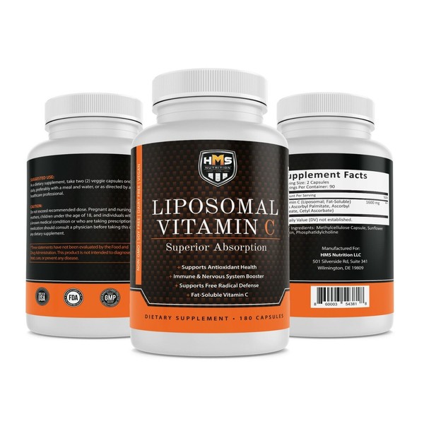 HMS Nutrition Premium Liposomal Vitamin C - Immune Booster -  180 Vegan Capsules