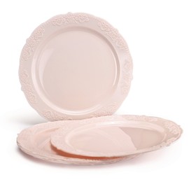 " OCCASIONS " 640 Piece set (80 Guests)-Vintage Wedding Party Disposable Plastic Plates & cutlery -80x10.25''+ 80x7.5'' + Silverware+Gold rim Cups+Napkins (Portofino Light Pink)
