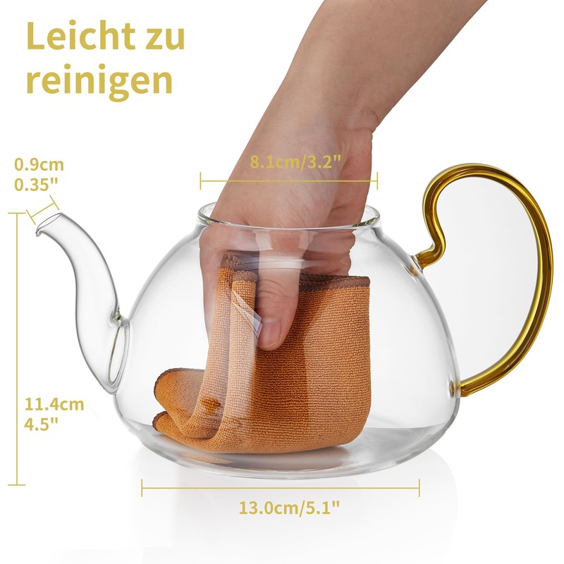 Large Capacity Glass Teapot with Removable Infuser, Stovetop Safe, Thickened