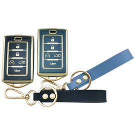 RUNZUIE 2Pcs 5 Buttons TPU Smart Key Fob for 2023 2022 2021 Jeep Grand Cherokee L Grand Wagoneer Key Fob Cover M3NWXFOB1 (Black/Blue)