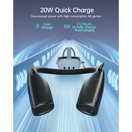 Zybervr Neck Battery Pack for Meta Quest 3S/Quest 3, 10000mAh 20W Fast Charge Battery Pack for Quest 2/3S/3 Accesories,Less Head Pressure, Extend VR Play Time - Black