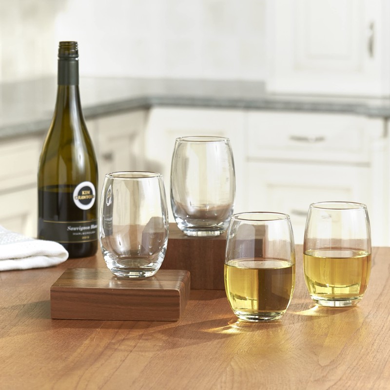Cristar Stemless Wine Glasses Set of 4, 15.5 Ounce Glasses