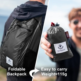 4Monster Packable Backpack Ultra Lightweight, Foldable Backpack Water Resistant, Hiking Daypack for Travel Camping Outdoor, Daily Walk-around, Cycling, Sports, Excursions(Black, 16L)