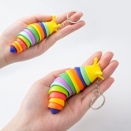 MEIEST 6 PCS Mini Fidget Slug Key-chain Toys,3D Articulated Stretch Caterpillar Sensory Stress Relief Flexible Hand Toy, Ideal Party Favor Colorful Office Desk Pet Toys(Random Color)