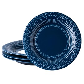 AmorArc Ceramic Dinner Salad Plates Set of 4, 8 inch Small Dinner Plates with Embossed Pattern for Dessert,Salad, Appetizer, Bread. Microwave&Dishwasher Safe, Scratch Resistant, Blue