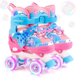Mermaid Roller Skates for Girls Kids, Mosoulais 4 Size Adjustable Light up Wheels Skates for Toddlers, Beginner Women Rollerskates Indoor Outdoor for Xmas Birthday Gifts, Patines para Niñas Niños