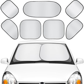 7 Pieces Car Sun Shade Medium Windshield Sunshade Set Includes 3 Front Rear & 4 Side Window Uv Rays Sun Visor Protector with 12 Suckers for Automotive Vehicle