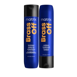 Matrix Brass Off Kit Shampoo + Acondicionador | Shampoo y Acondicionador matizador azul para neutralizar reflejos naranjas en el cabello castaño 300ml