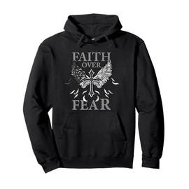 USA Flag Faith Over Fear Patriotic American Prayer Retro Pullover Hoodie