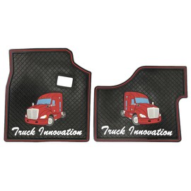 FV Kenworth T680 T880 Floor Mat Set Rubber Black & Red fits with Cargo Liners 2014 2015 2016 2017 2018 2019 2020 2021 Truck Models Front Set for Standard Transmission (FT610)