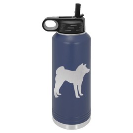 Akita Dog Insulated Water Bottle | Stainless Steel | Akita Dog Lover | Akita Gifts (32 oz, Navy)