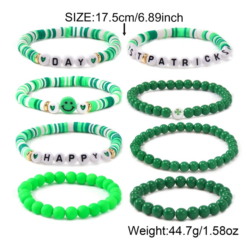 SHINUS BOHO St.Patrick's Day Green Beaded Bracelet for Women Men