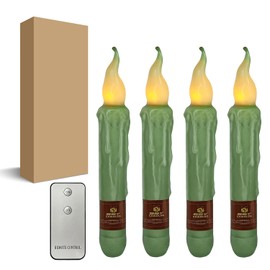 Sage Green Flameless Short Taper Candles, Real Wax Hand Dipped LED Battery Operated with Remote, Flickering Flame Lights for Festival Party Home Décor, 6.7 Inch Primitive Flameless Candles, 4PCS