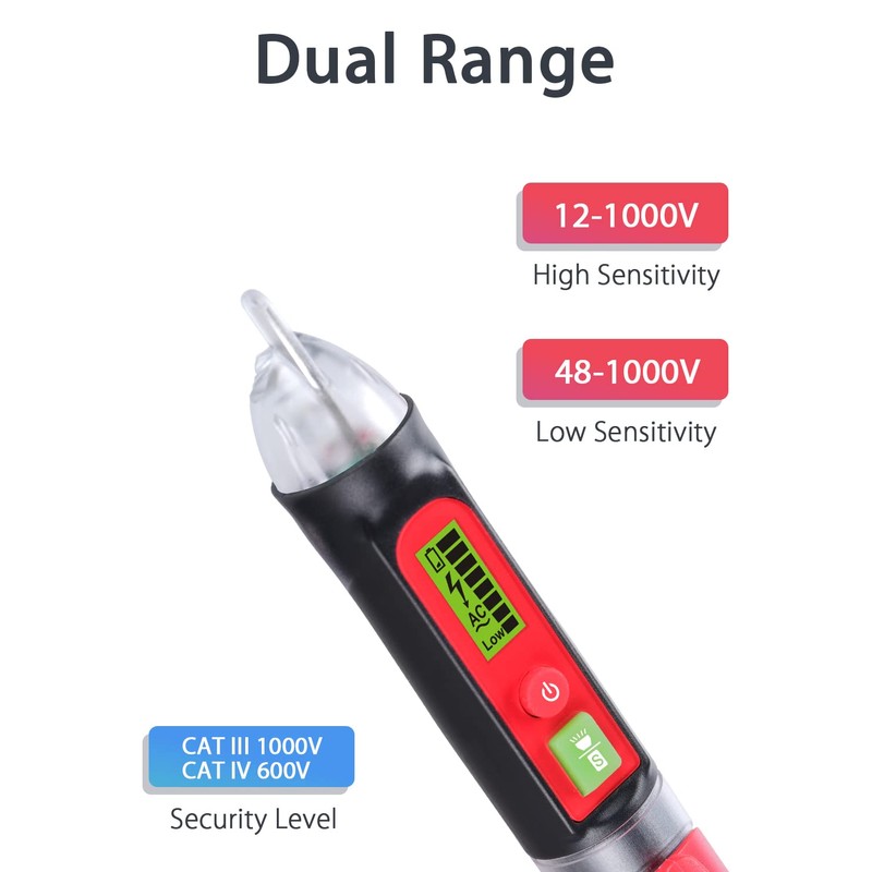 Wintact Non-Contact AC Voltage Detector Pen, 12V-1000V/48V-1000V Dual Range, High/Low
