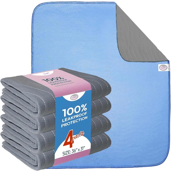 Washable Underpads 4 Pack - Large Bed Pads, 31" x 36", for use as Incontinence Bed Pads, Heavy Absorbency Waterproof